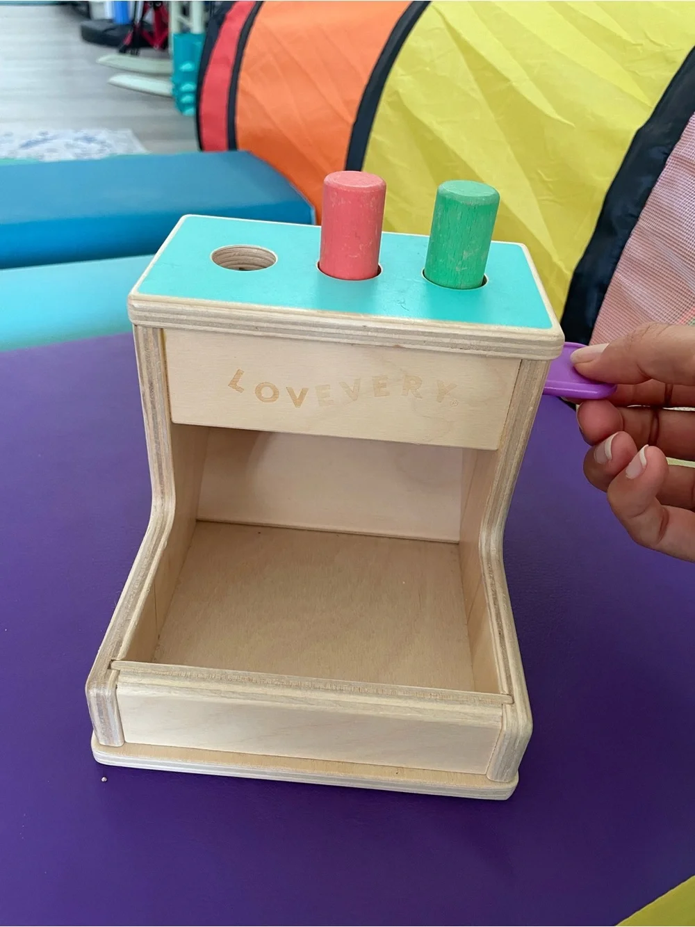 Lovevery Wooden Pop-Up Toy - Pink & Green Pegs